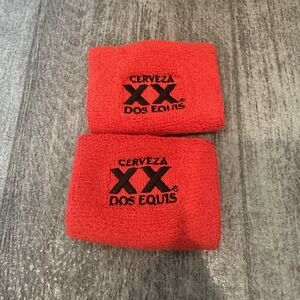 dos equis XX beer Red Wrist Sweat Bands Pair Embroidered